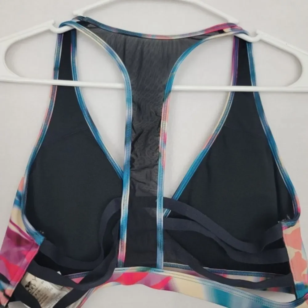 Roxy Large Swim Bra Racerback Colorful Botanical print Swimsuit Beach Bikini top